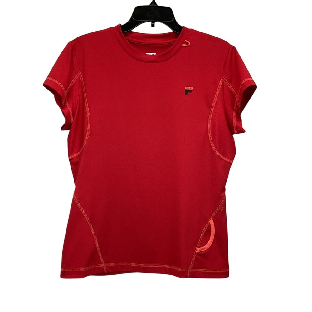 Fila Sport Top Women's Sz L Red Contrast Stitching Athletic Fit Running Workout